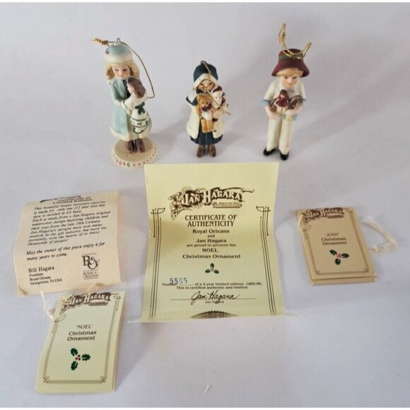 Vintage Hagara Ornament Lot of 3 Holly Noel Jody W Box 1980s Victorian Taiwan - Picture 1 of 8